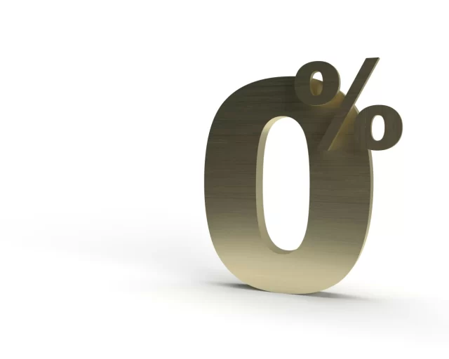 Metallic zero percent symbol representing the base rate for change management in Basel.