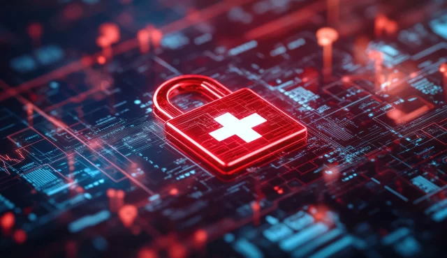 Glowing digital padlock with a Swiss cross, symbolizing secure supply chain management in Switzerland.